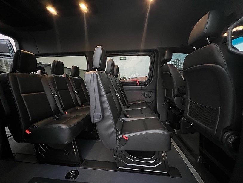 Sprinter executive interior with black leather seating